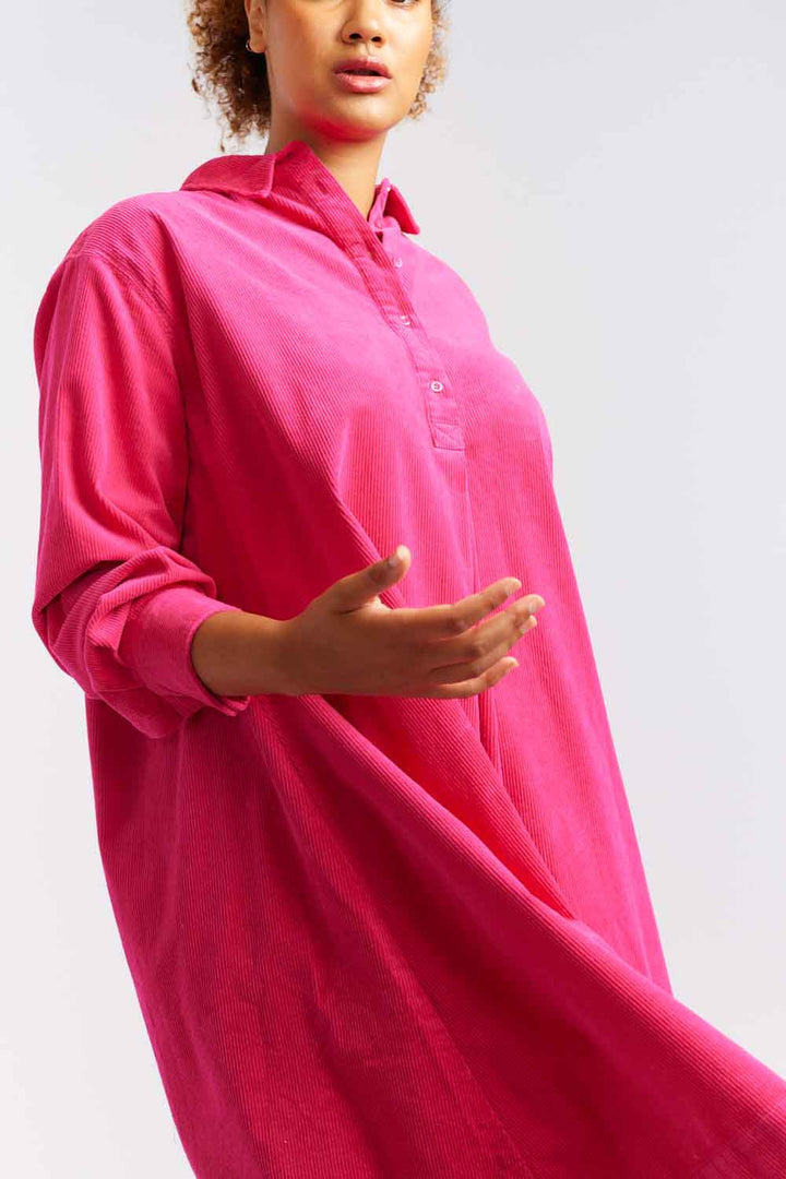 Overshirt Cord Dress - Magenta