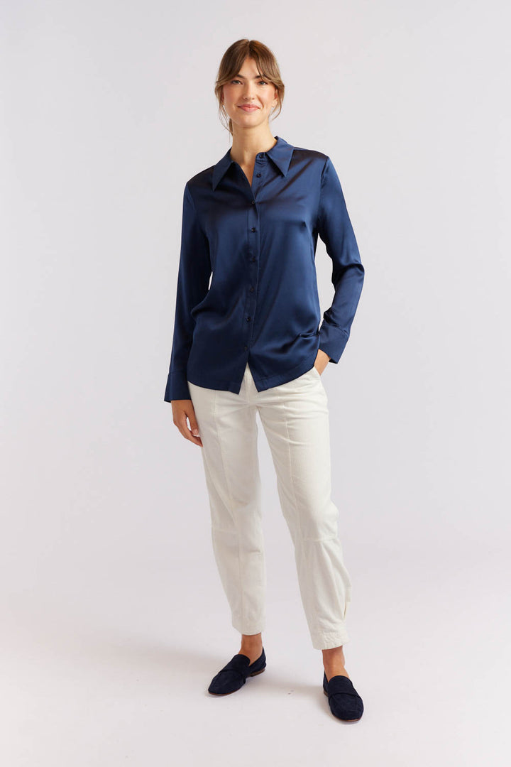 Primrose Silk Shirt - Navy