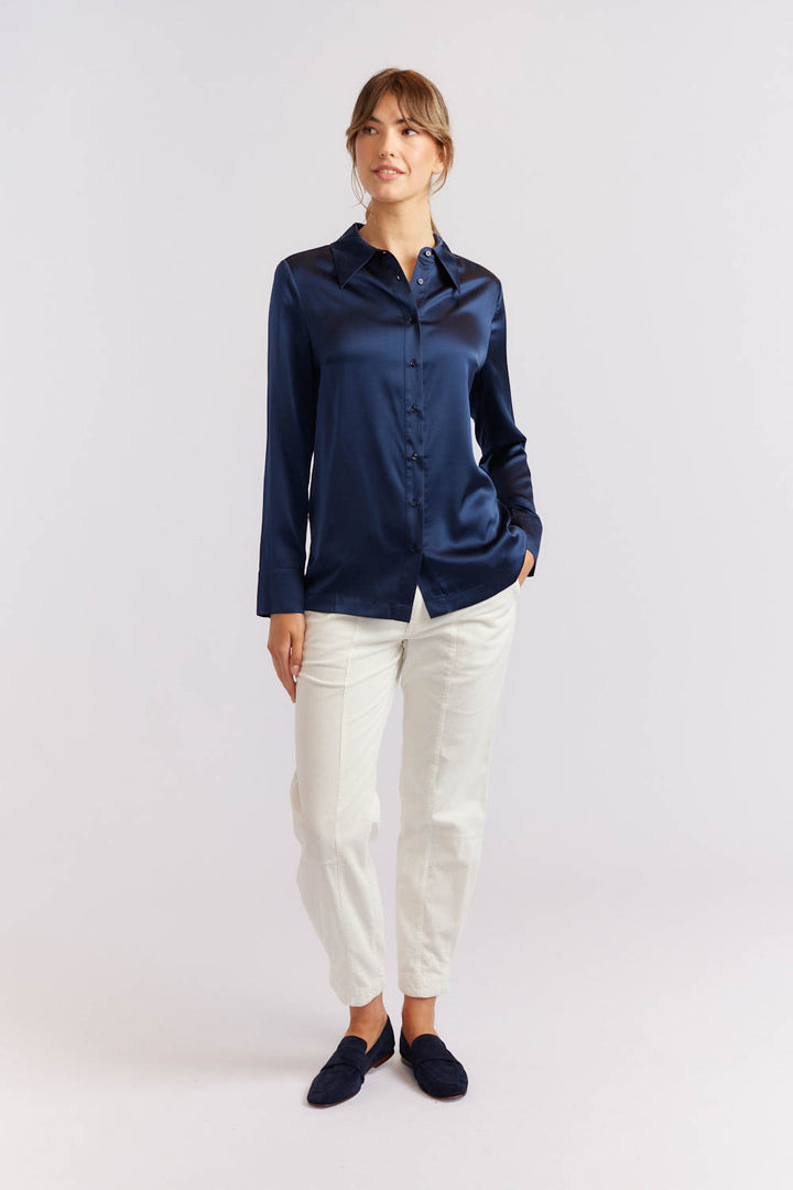 Primrose Silk Shirt - Navy