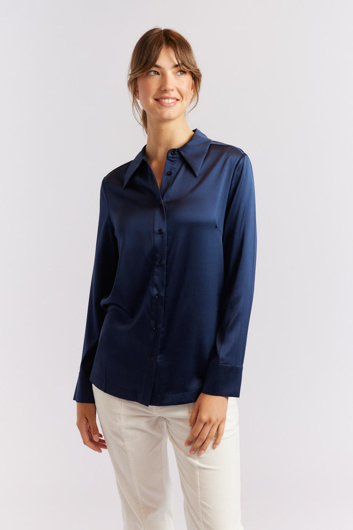 Primrose Silk Shirt - Navy