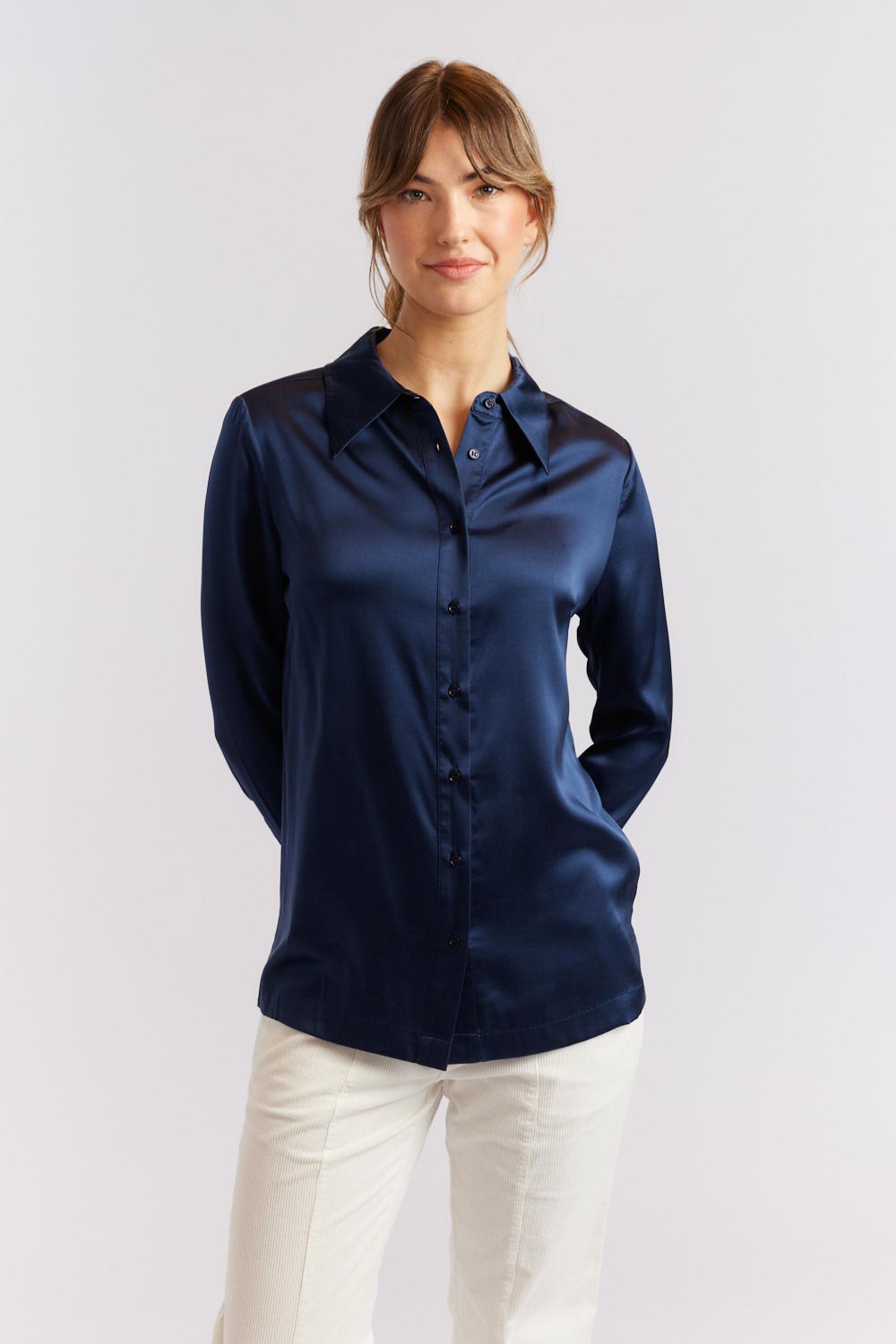 Primrose Silk Shirt - Navy