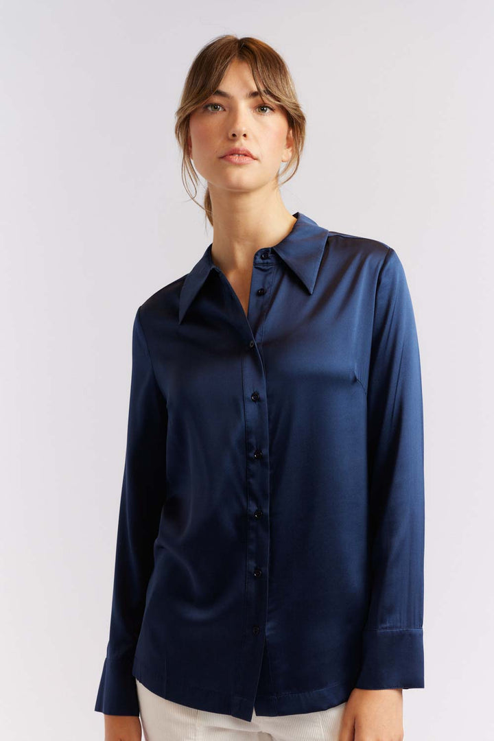 Primrose Silk Shirt - Navy