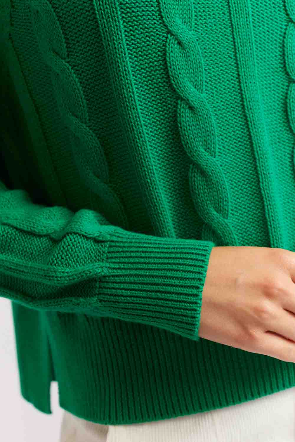 Amber Cotton Sweater - Emerald