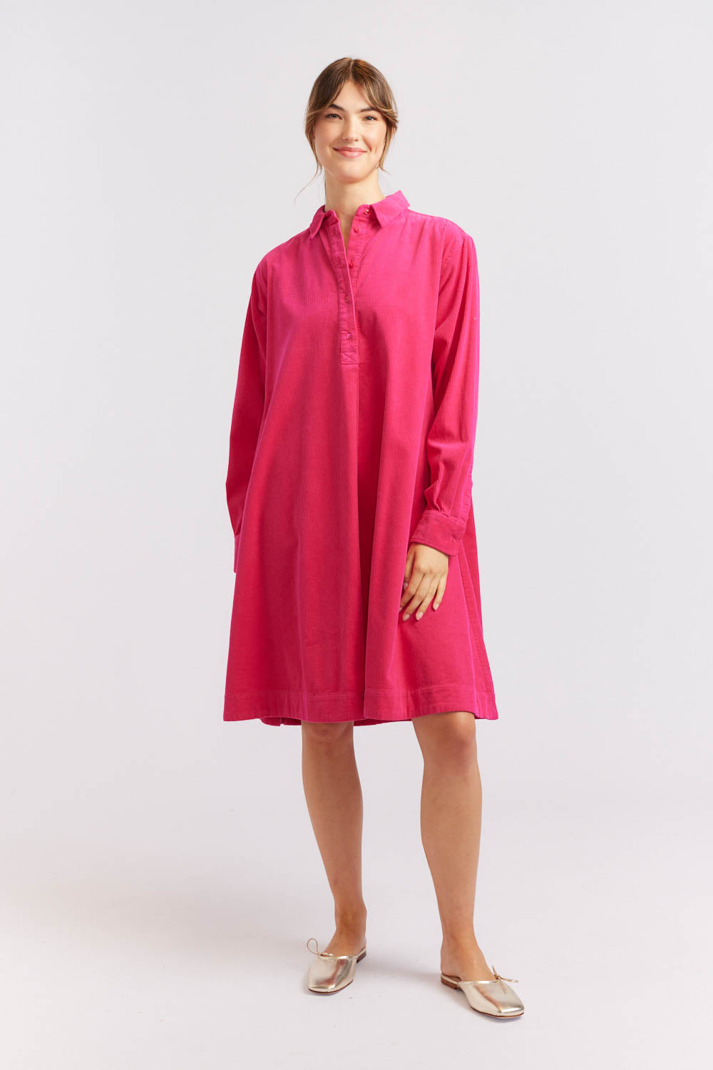 Overshirt Cord Dress - Magenta