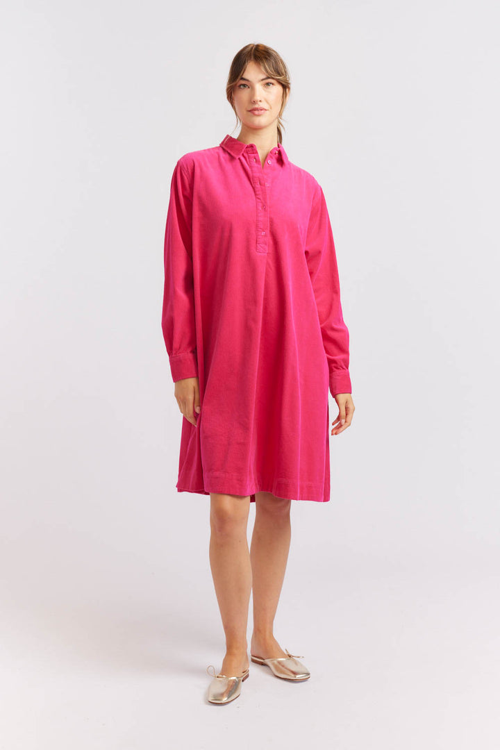 Overshirt Cord Dress - Magenta