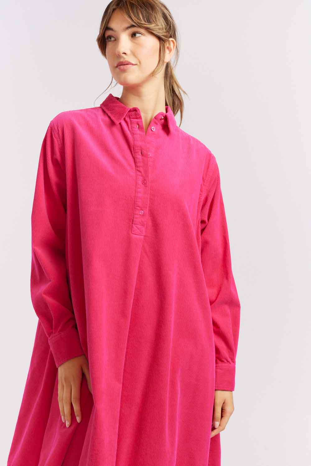 Overshirt Cord Dress - Magenta