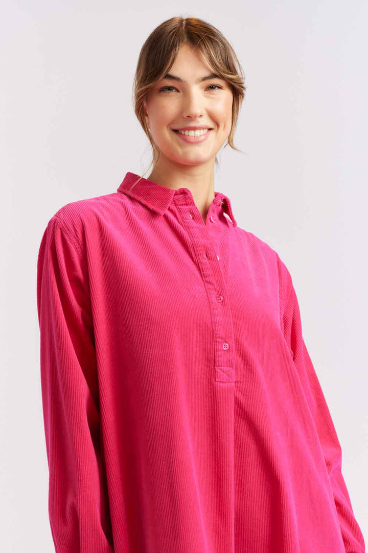 Overshirt Cord Dress - Magenta