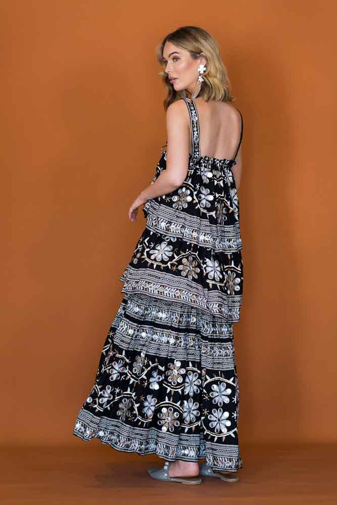 Ayana 3 Tier Maxi Dress - Black