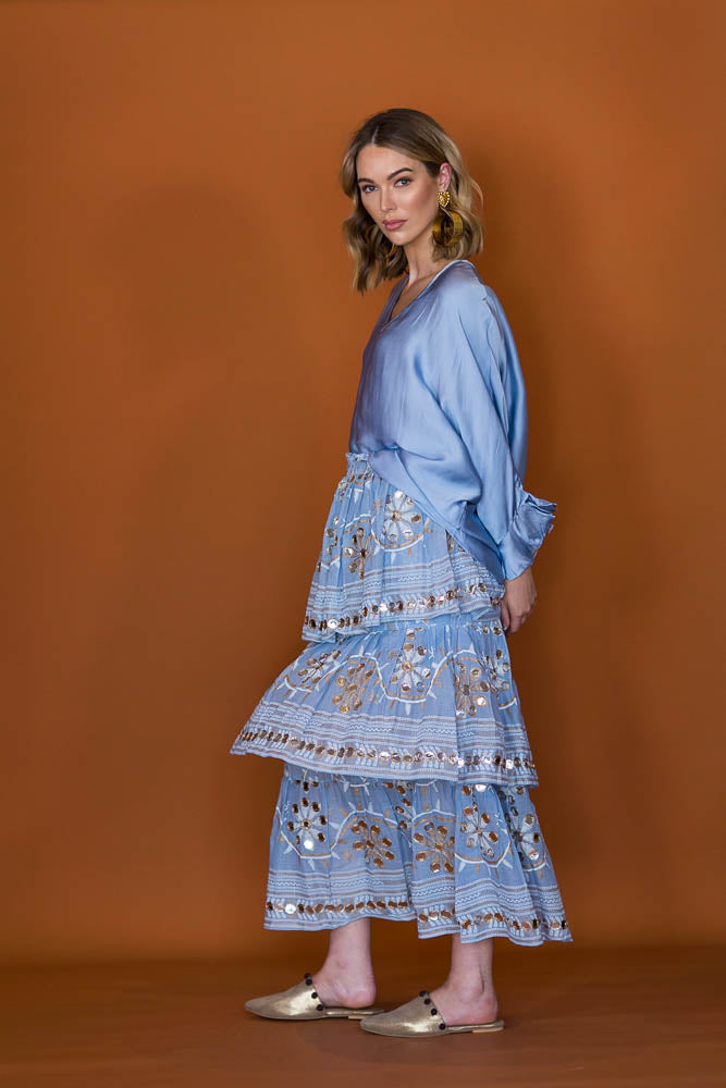 Ayana 3 Tier Skirt Dress - Blue