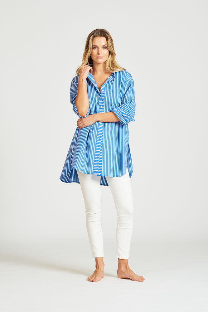 The Boyfriend Shirt - Azure Stripe