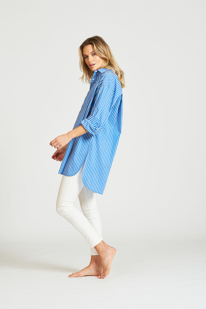 The Boyfriend Shirt - Azure Stripe