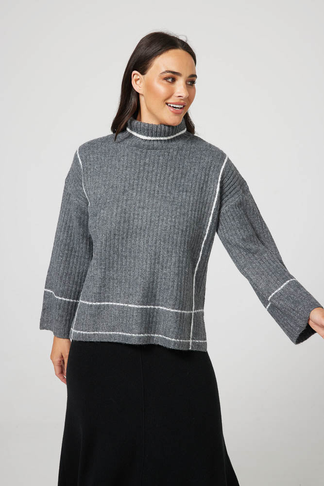 Whistler Knit - Charcoal White