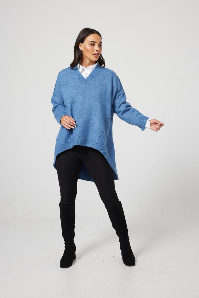 Wiltshire V Neck Knit - Blue