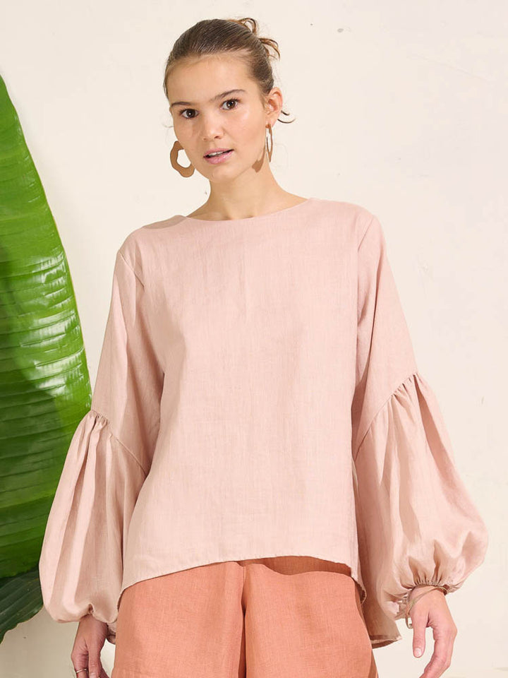 Falling Bell Sleeve Top - Farrow Linen