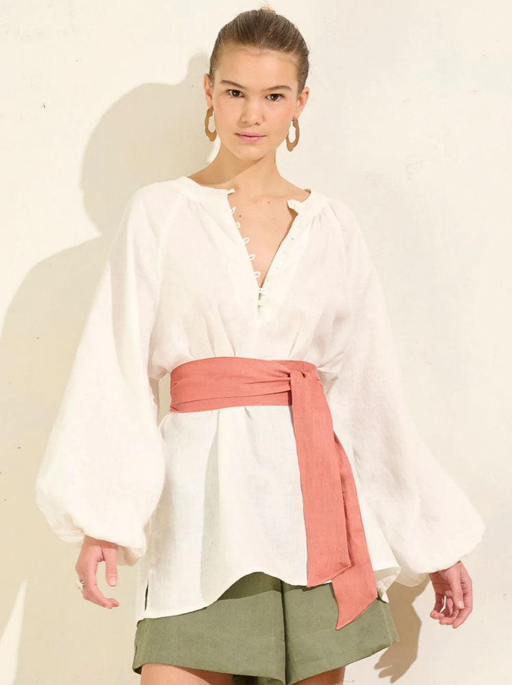 Blouson Sleeve Top - Ivory Linen