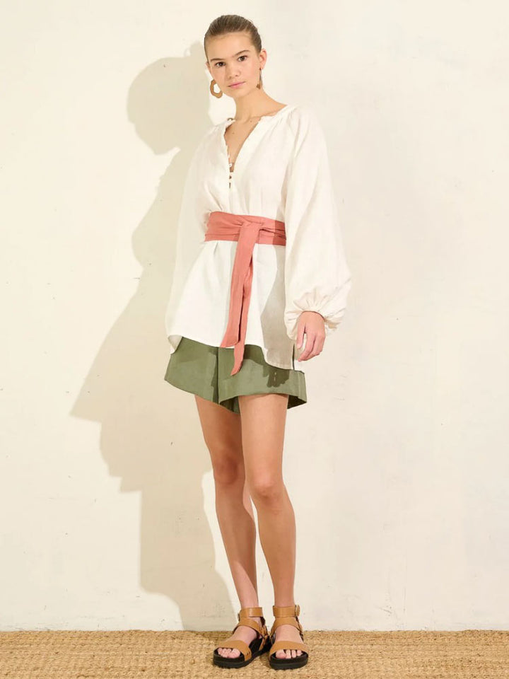 Blouson Sleeve Top - Ivory Linen