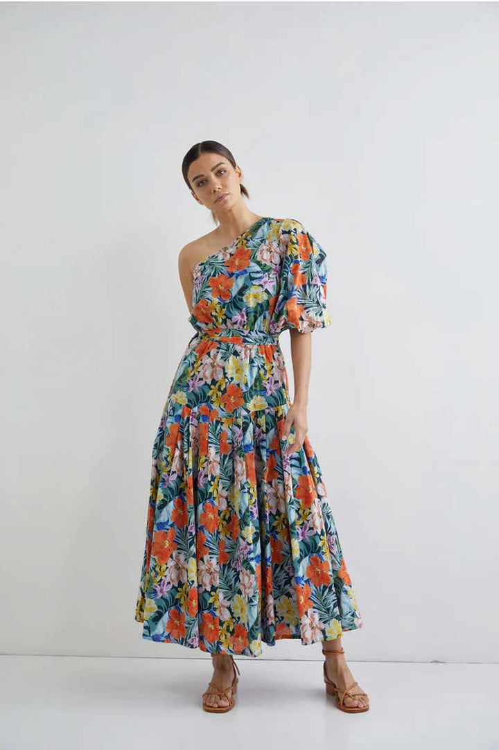 Beautify One Shoulder Midi Dress - Rest Floral