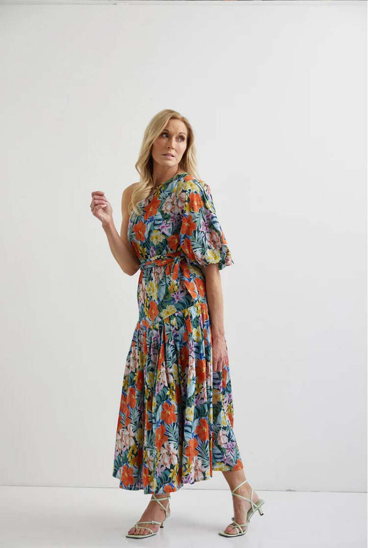 Beautify One Shoulder Midi Dress - Rest Floral