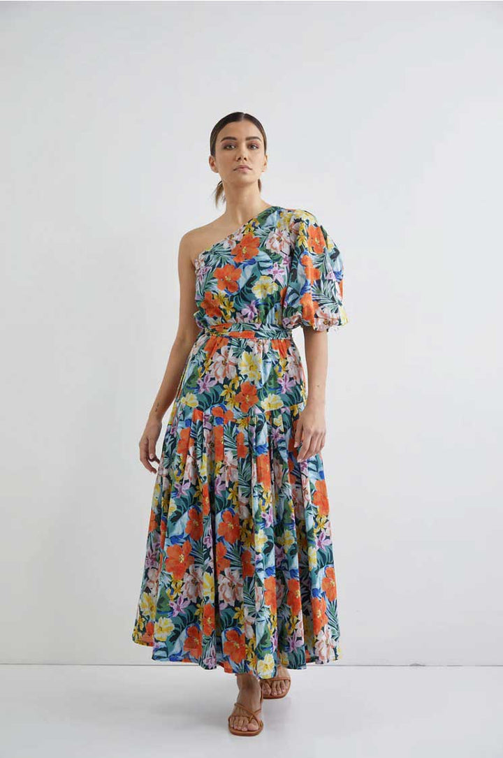 Beautify One Shoulder Midi Dress - Rest Floral