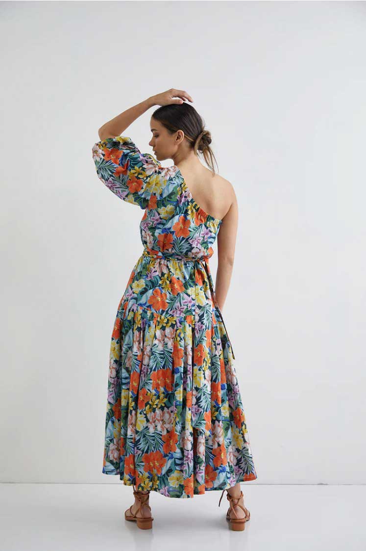 Beautify One Shoulder Midi Dress - Rest Floral