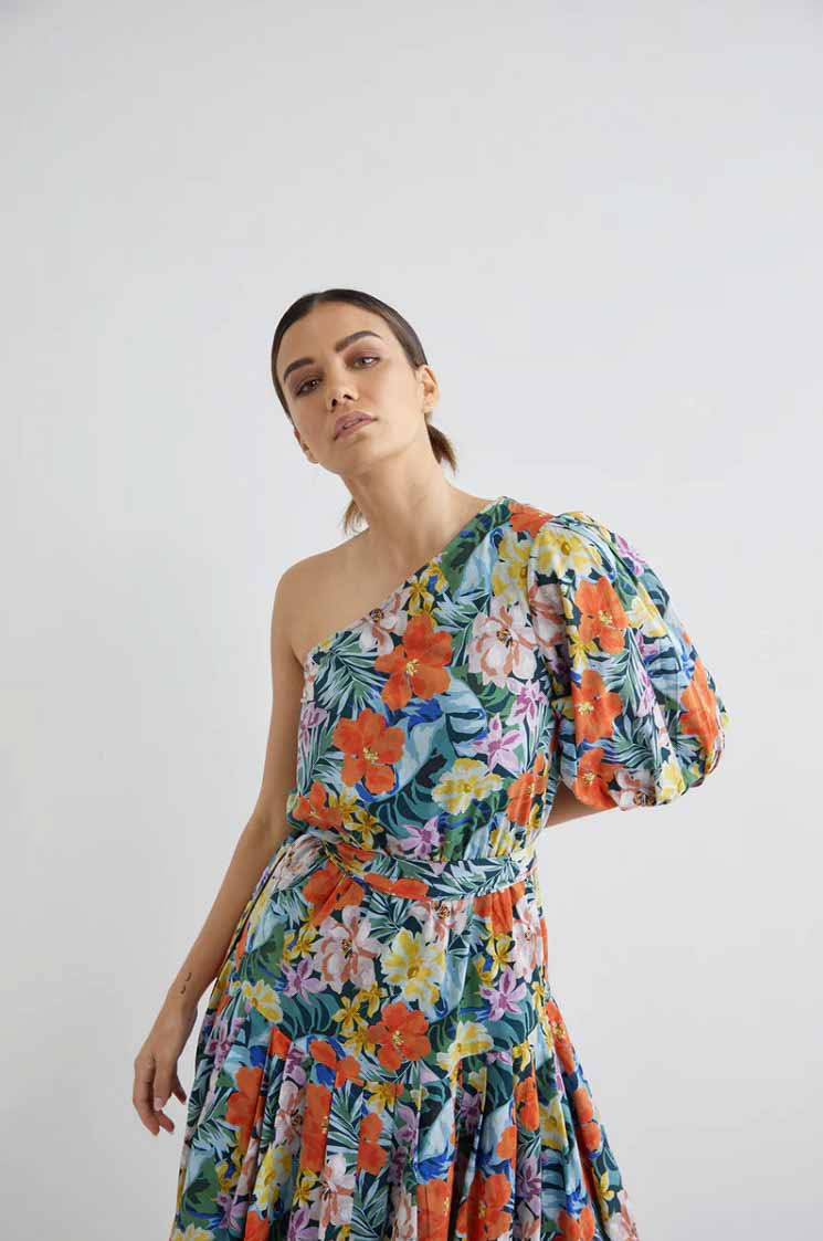 Beautify One Shoulder Midi Dress - Rest Floral