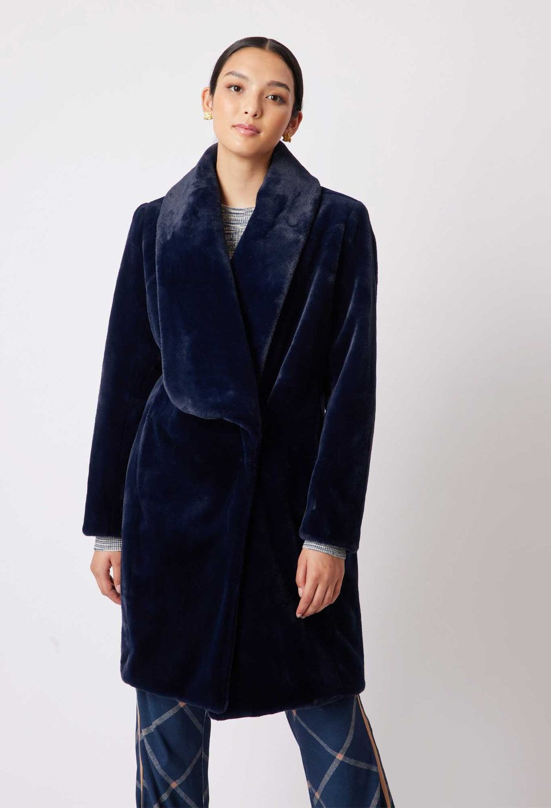 Serena Faux Fur Coat - Navy