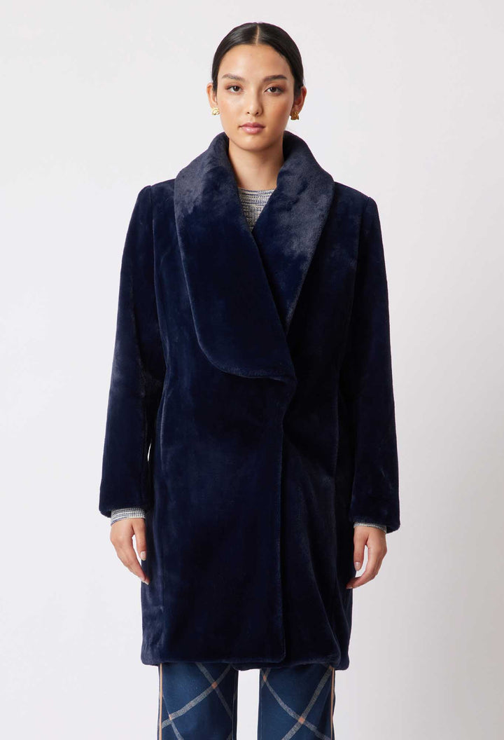 Serena Faux Fur Coat - Navy