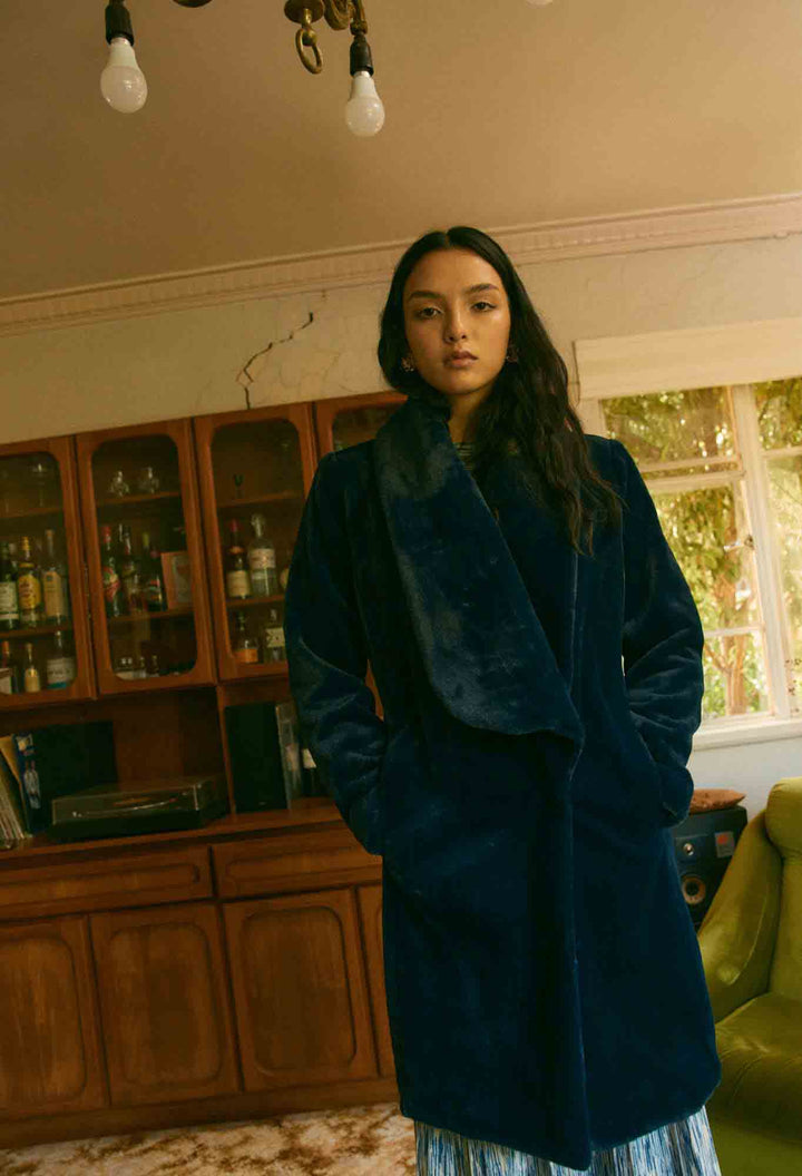 Serena Faux Fur Coat - Navy