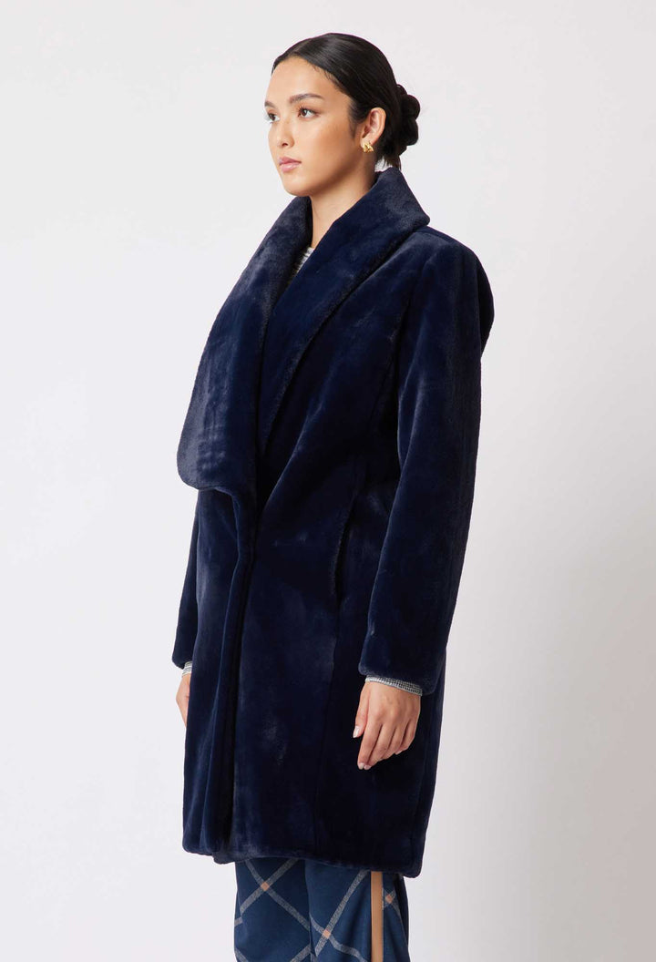 Serena Faux Fur Coat - Navy