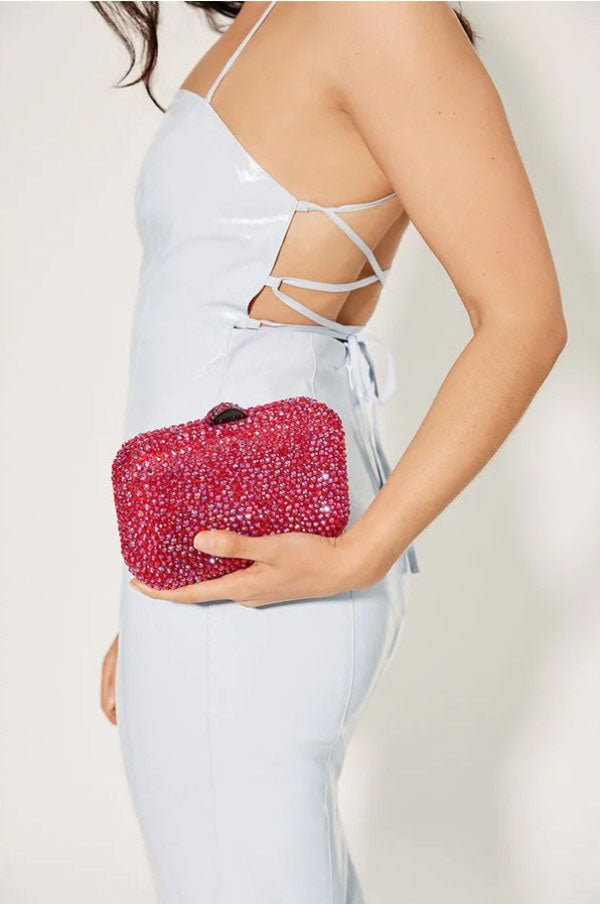 Casey Hot Fix Encrusted Clutch - Fuchsia