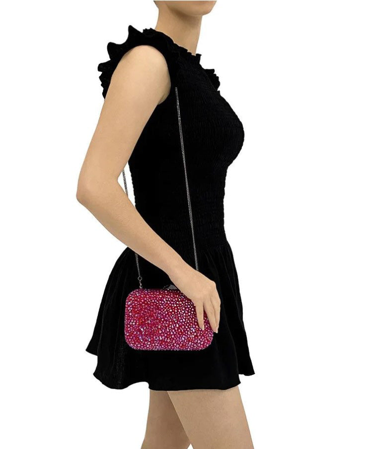 Casey Hot Fix Encrusted Clutch - Fuchsia