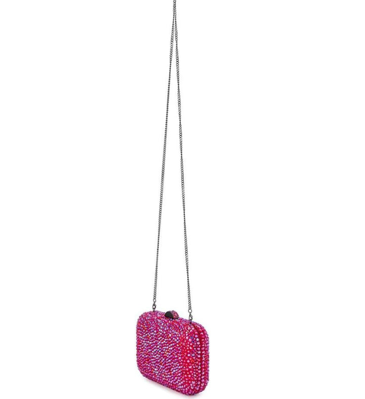 Casey Hot Fix Encrusted Clutch - Fuchsia