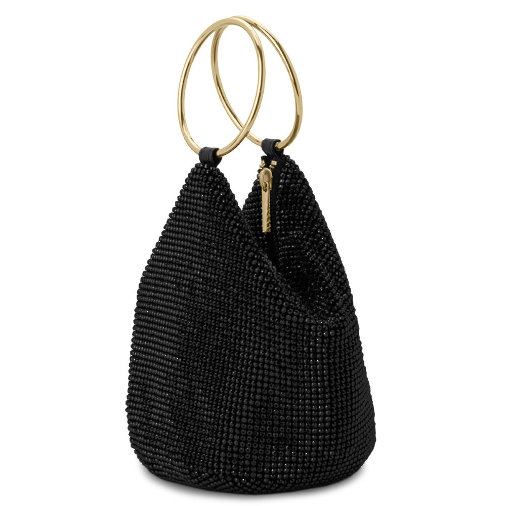 Olga Berg Ellie Mesh Bag with Gold Handles - Black