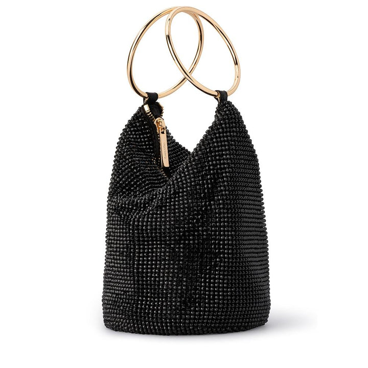 Olga Berg Ellie Mesh Bag with Gold Handles - Black