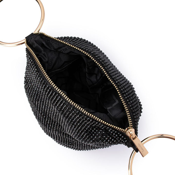 Olga Berg Ellie Mesh Bag with Gold Handles - Black