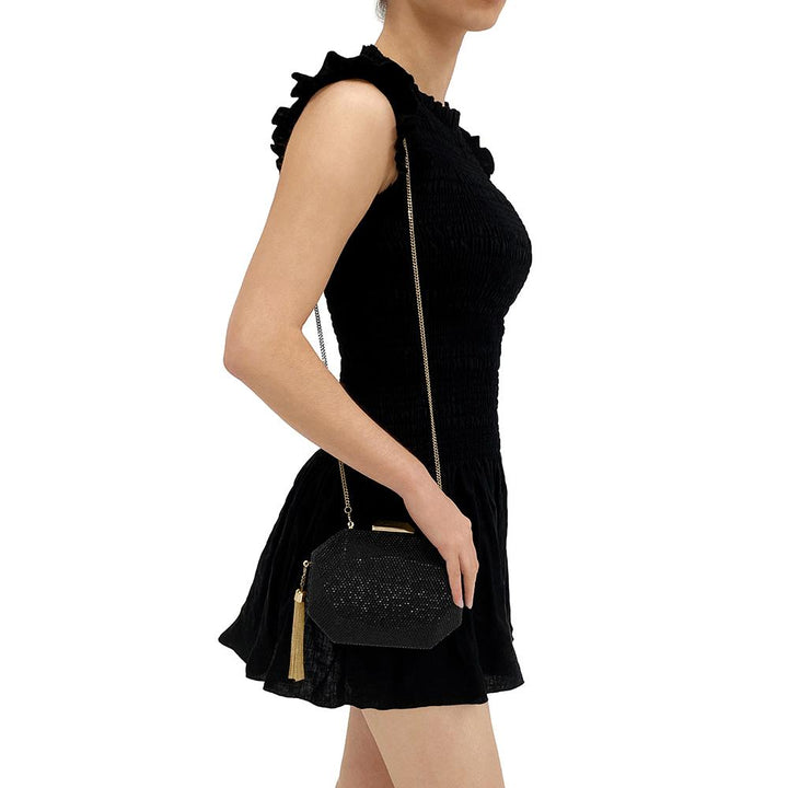 Olga Berg Tilly Hotfix Clutch with Tassel - Black