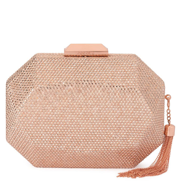 Olga Berg Tilly Hotfix Clutch with Tassel - Rose Gold