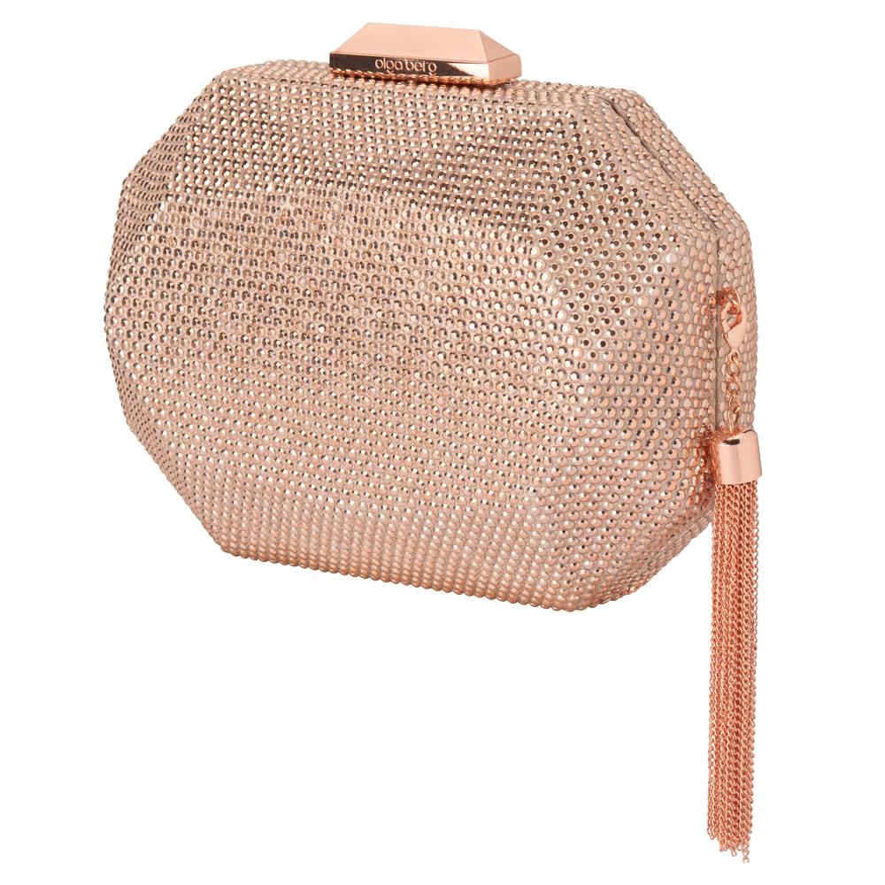 Olga Berg Tilly Hotfix Clutch with Tassel - Rose Gold