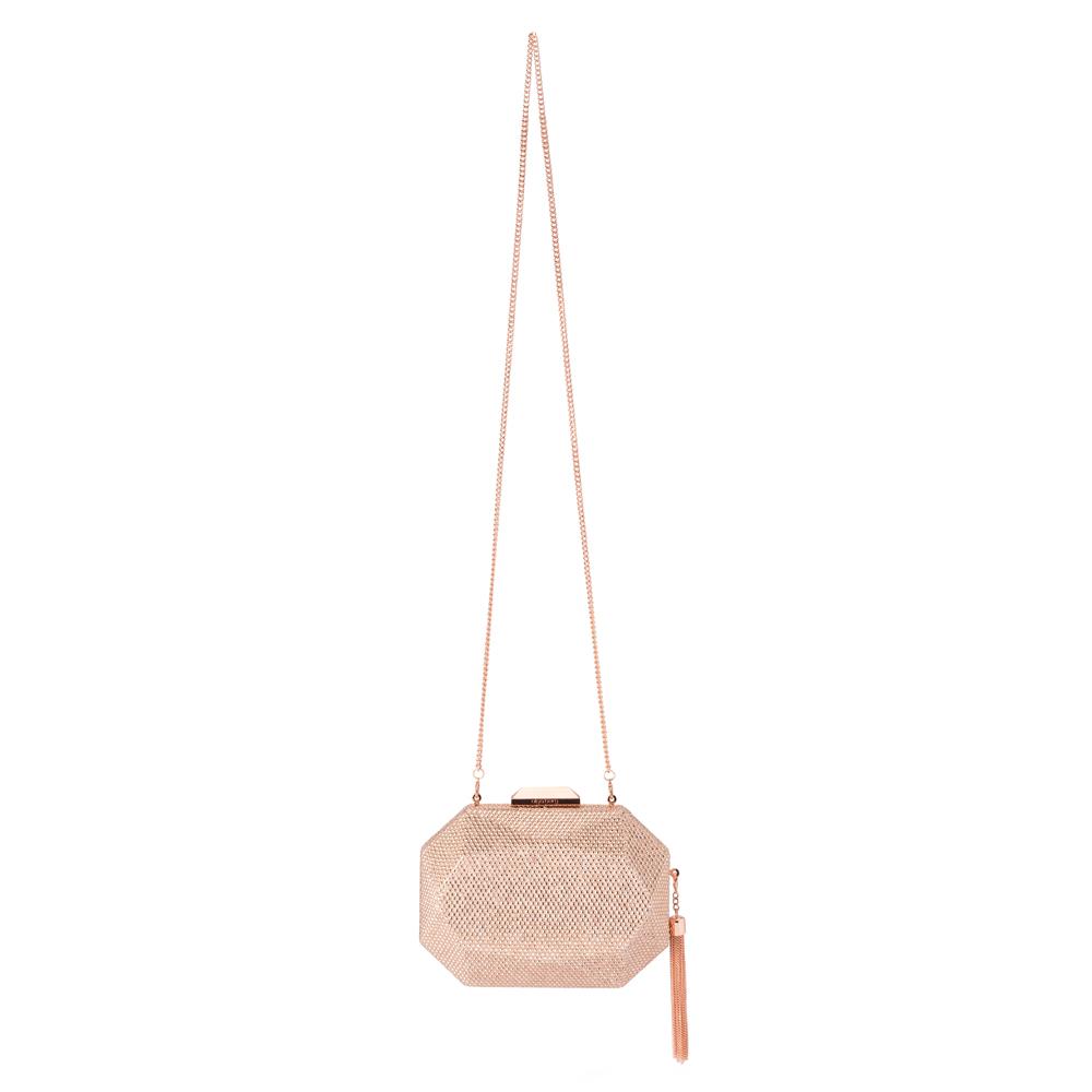 Olga Berg Tilly Hotfix Clutch with Tassel - Rose Gold