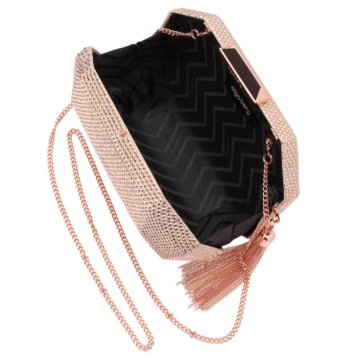 Olga Berg Tilly Hotfix Clutch with Tassel - Rose Gold