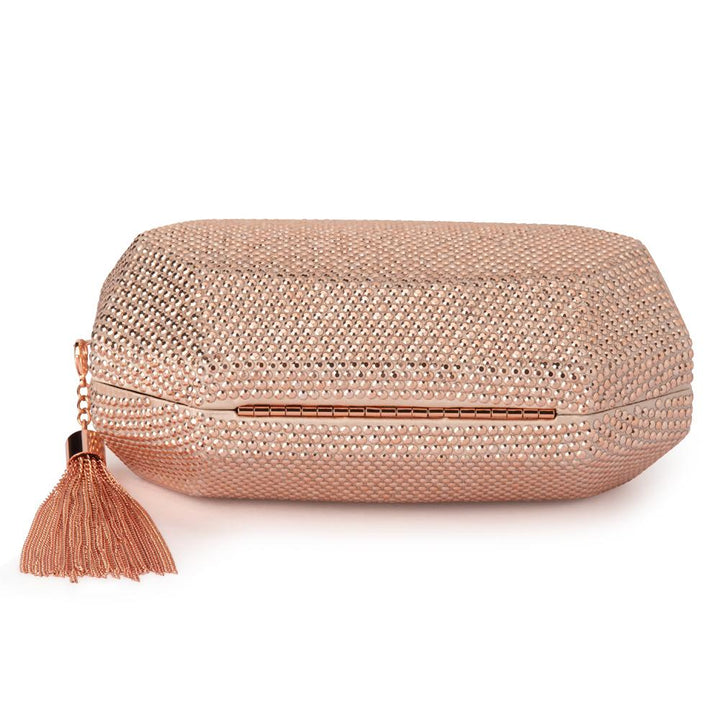 Olga Berg Tilly Hotfix Clutch with Tassel - Rose Gold