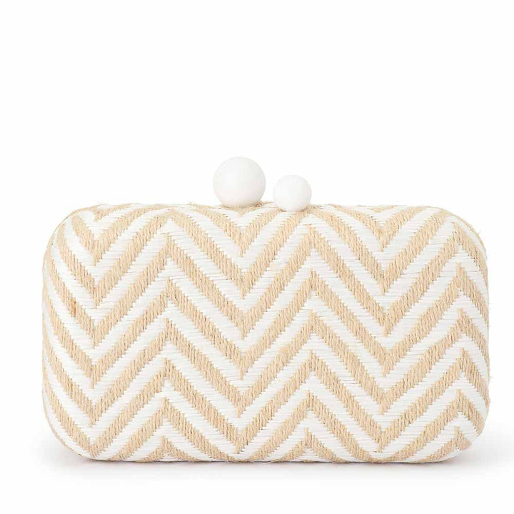 Valeria Chevron Clutch - White