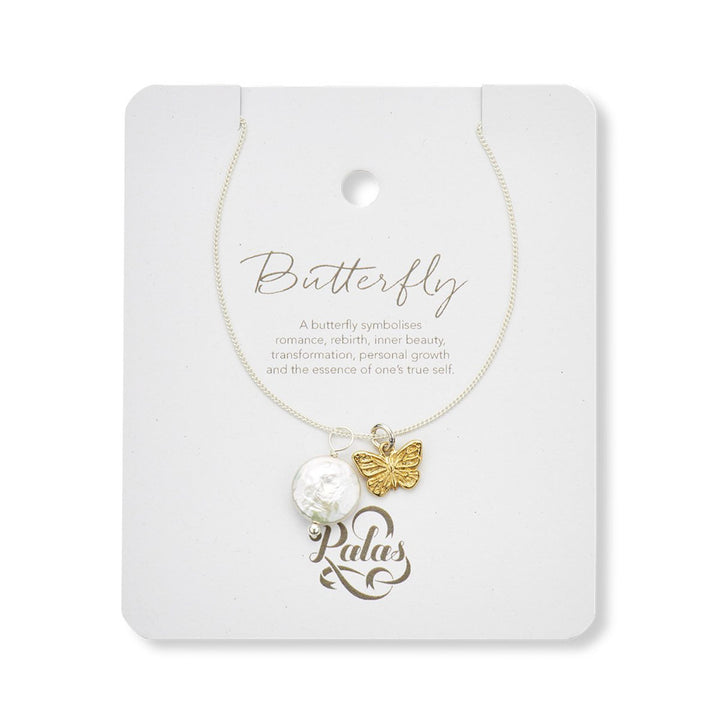 Palas Jewellery Butterfly and Pearl Amulet Necklace