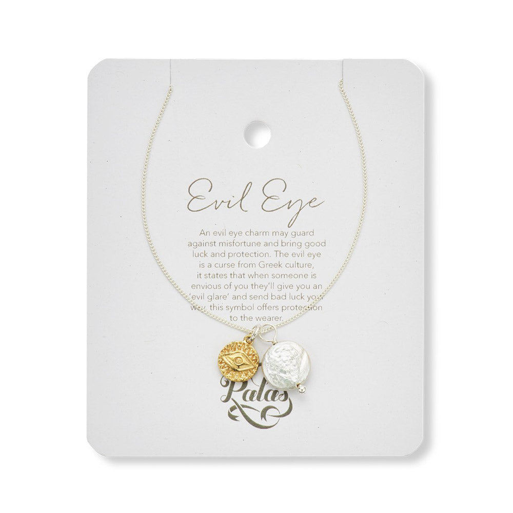 Palas Jewellery Evil Eye and Pearl Amulet Necklace