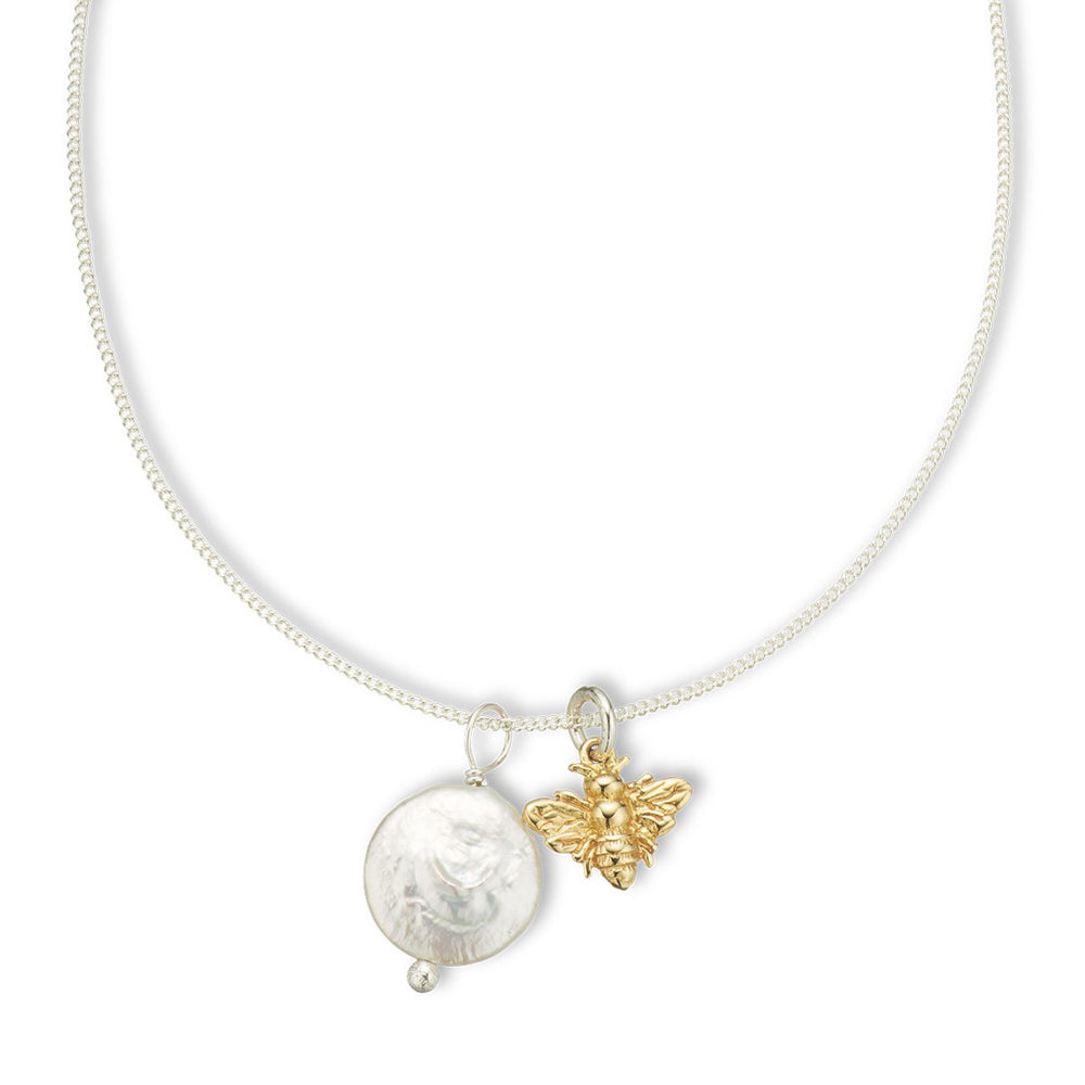 Palas Jewellery Golden Bee and Pearl Amulet Necklace