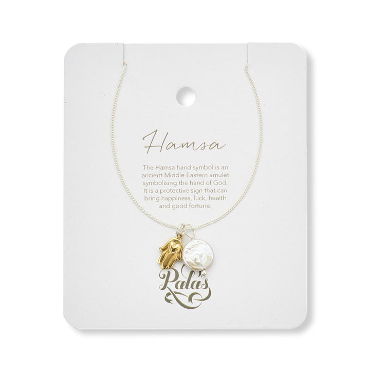 Palas Jewellery Hamsa and Pearl Amulet Necklace