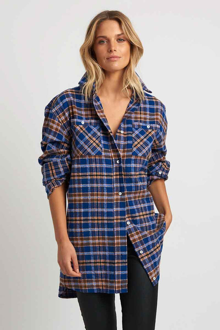 The Boyfriend Oversized Flannel Shirt - Rough Trade Blue