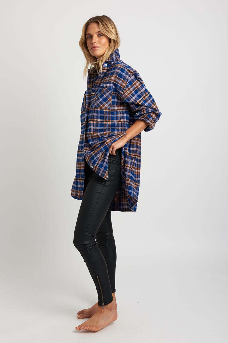 The Boyfriend Oversized Flannel Shirt - Rough Trade Blue