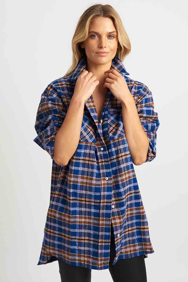 The Boyfriend Oversized Flannel Shirt - Rough Trade Blue