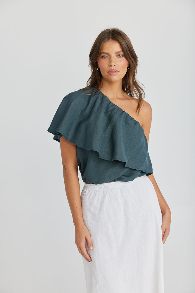 Corina Top - Slate Linen Viscose